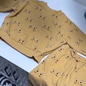 Hanna Anderson Yellow Cat Print Sweatshirt & Joggers Set